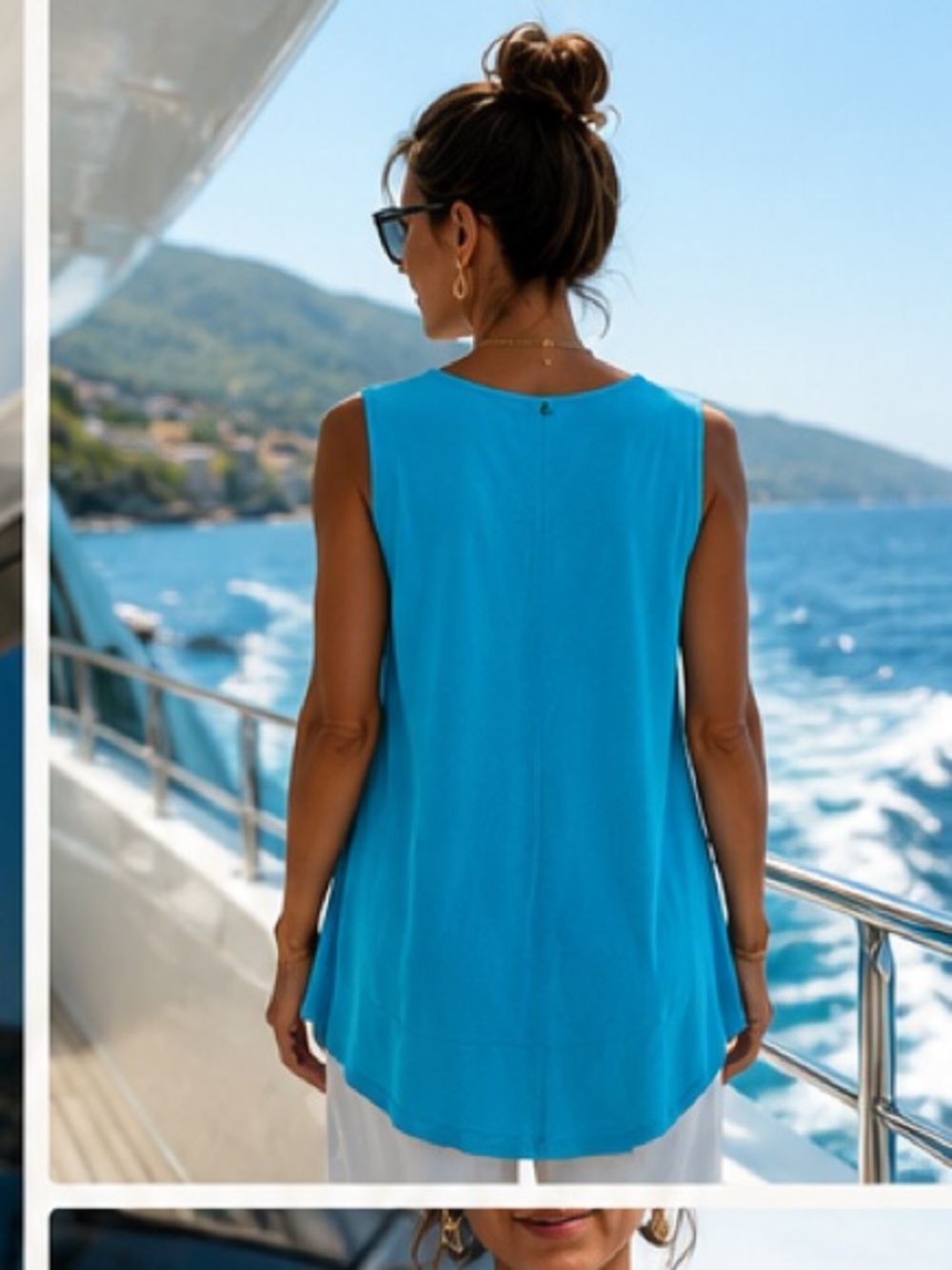 ISLE by Melis Kazan Paradise Blue Layered Tunic Tank Resort Travel ,EUC,Size M - Picture 2 of 12